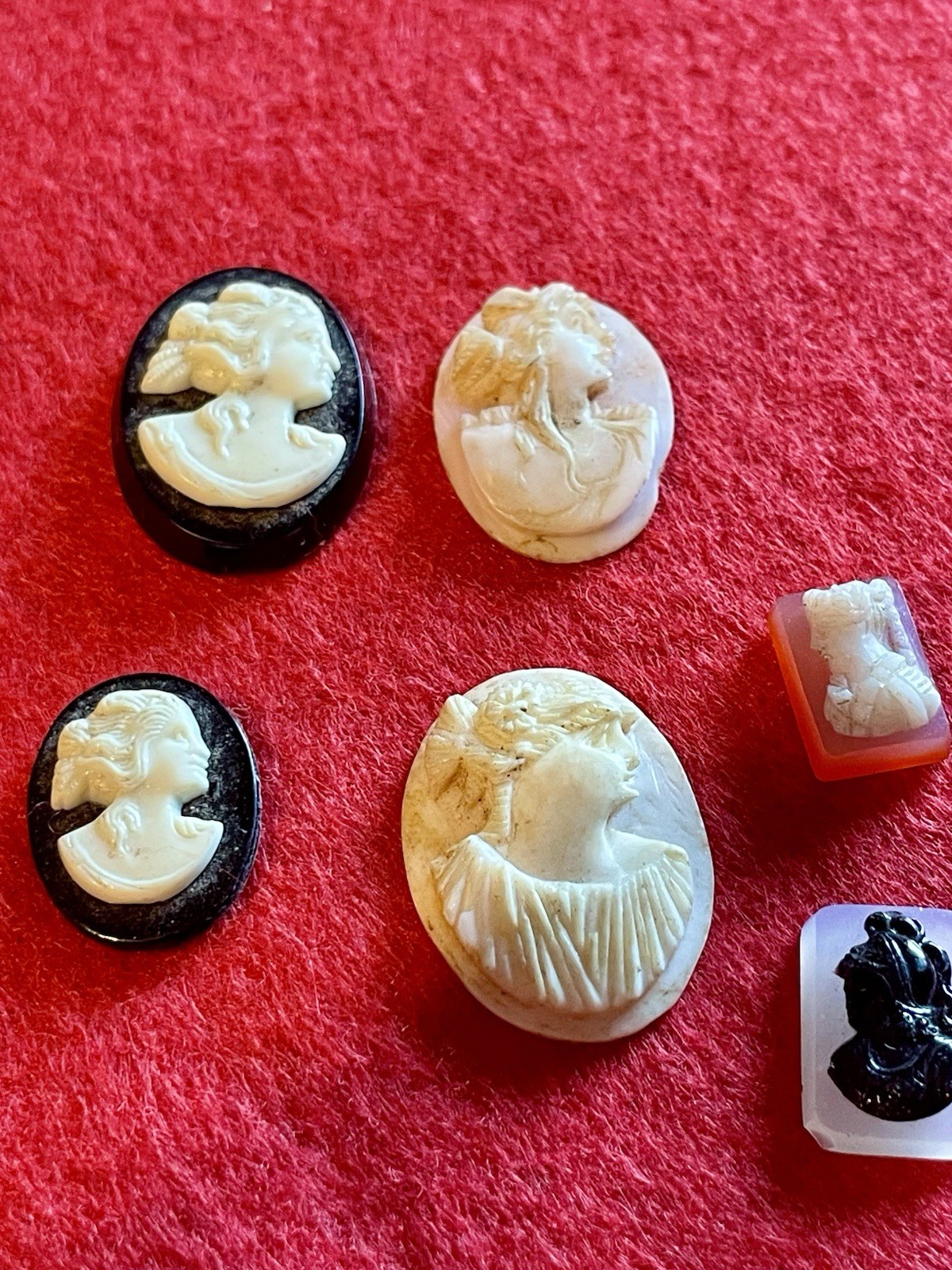 Mixed Lot Cameo Cabochons Portrait Carvings Shell & Agate Stone 6pc