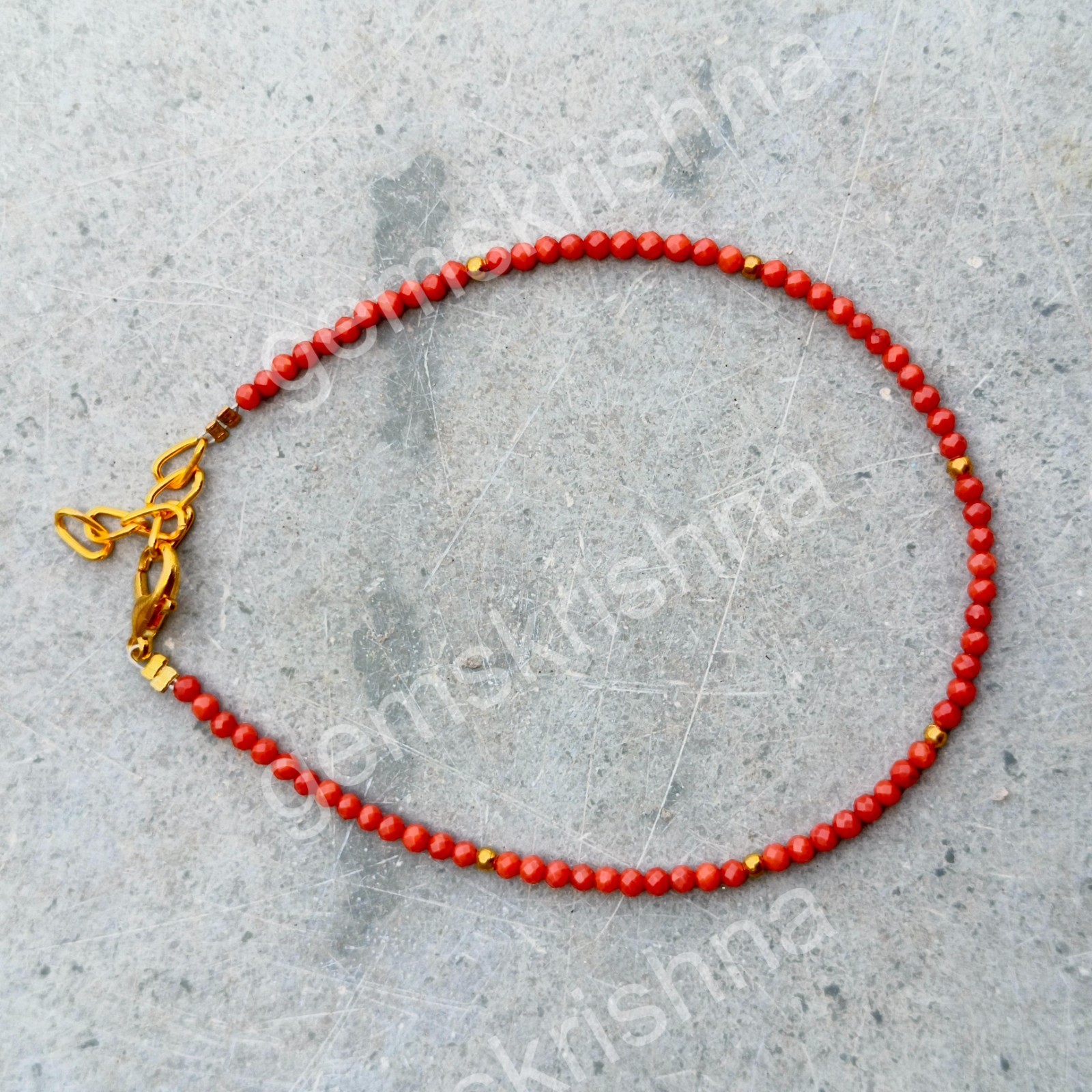 Orange Coral Beaded Bracelet 2mm | Dainty Natural Coral Gemstone Bracelet | Min