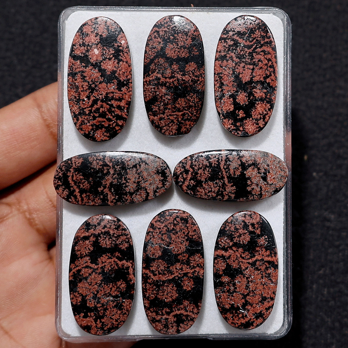 Cherry Blossoms In Lava~ 8 PC Natural Flower Obsidian 28mm-30mm Oval Cabochons