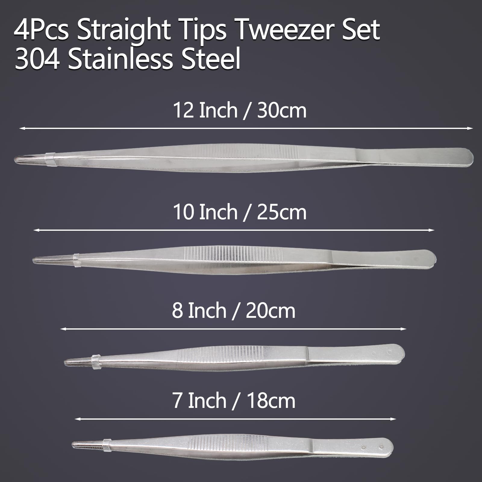 4Pcs 304 Stainless Steel Tweezer Set, 7″ 8″ 10″ 12″ Long Tweezers with Precis…