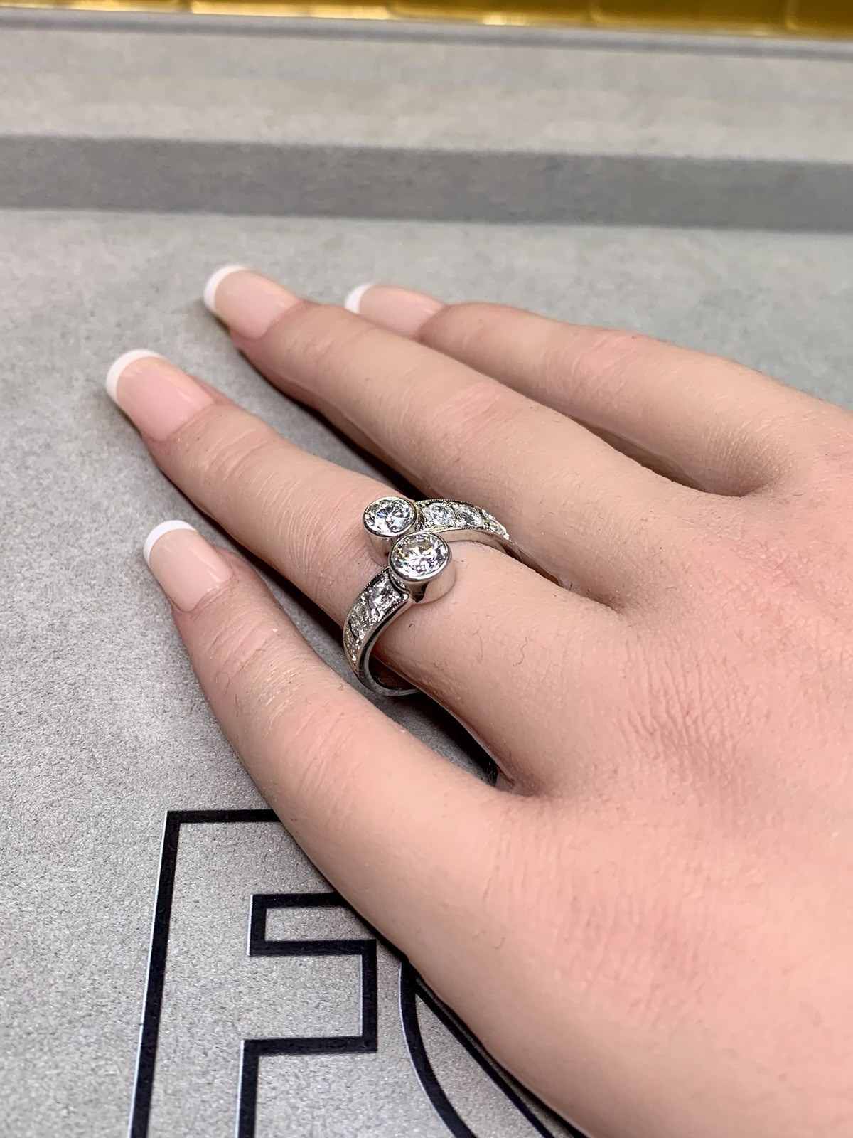 Estate Heavy Platinum Bezel Set Diamond Bypass Cocktail Ring G Vs