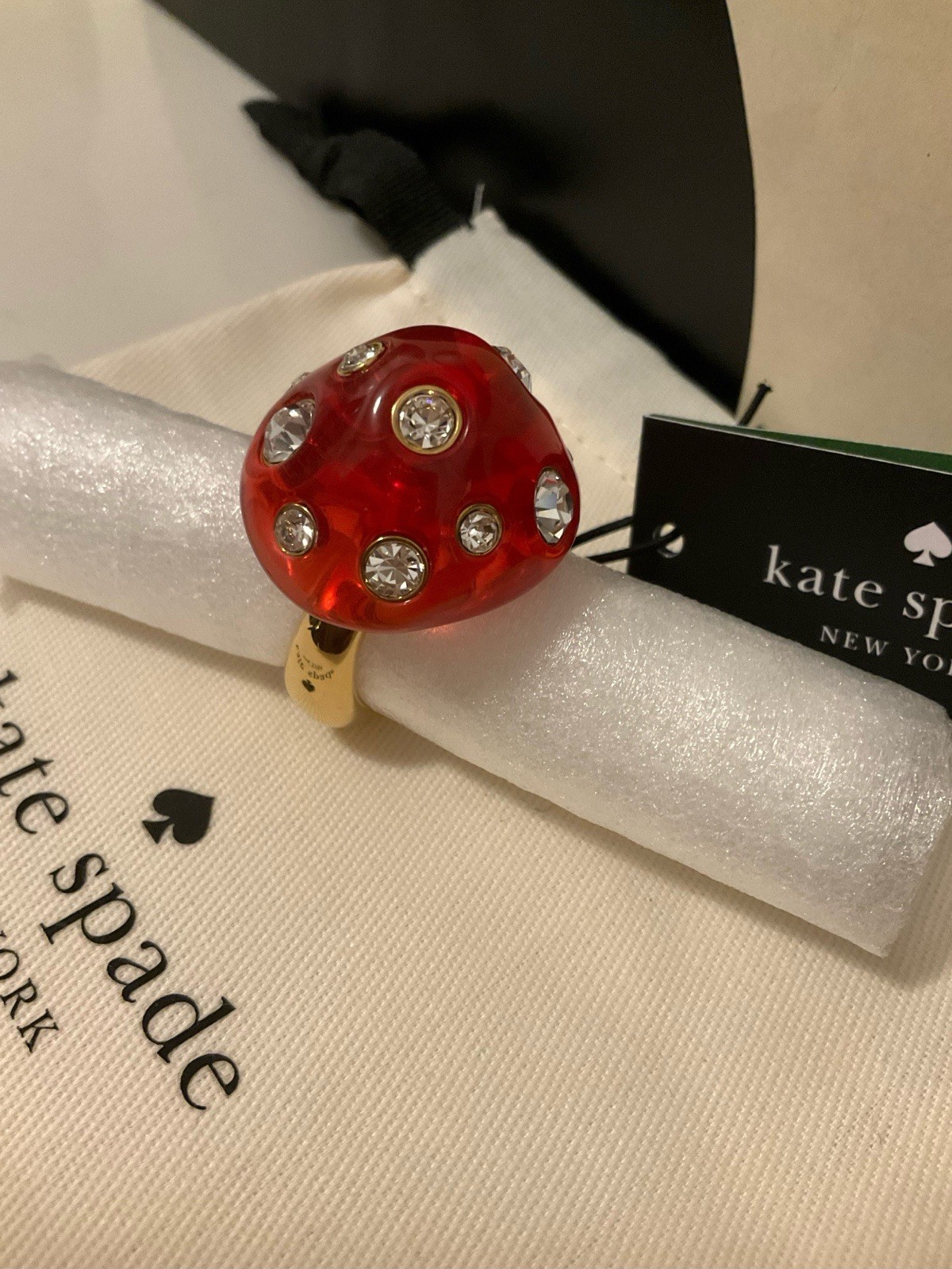 NWT Kate Spade New York Forest Pop Mushroom 12k Gold Plated CZ Crystal Ring Sz 7