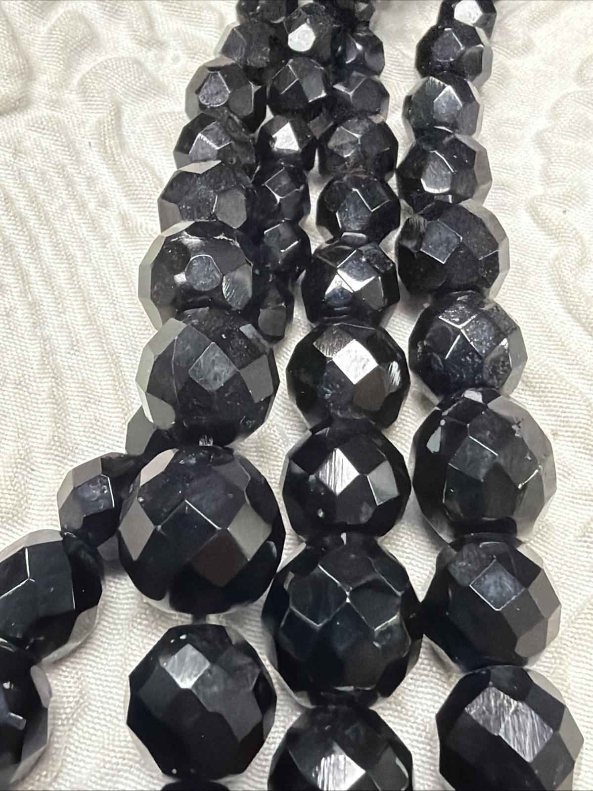 Vintage Laguna 4-Layers Czech Black Glass Faceted Beads Waterfall Necklace