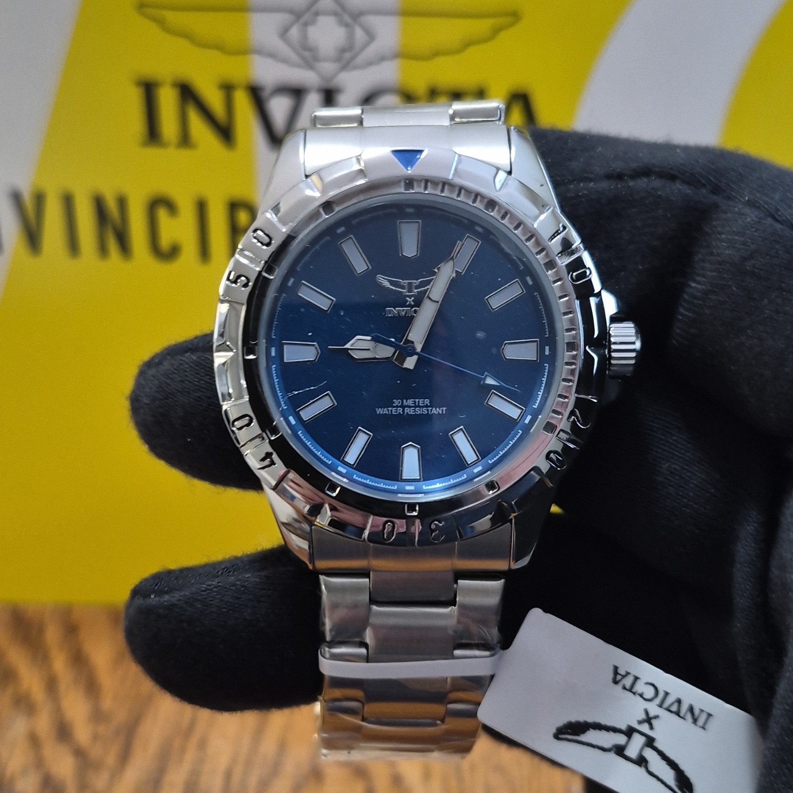 Invicta Quartz Analog Blue Sunburst Dial 40-43.9mm SS Silver Bracelet 30m w/ Box