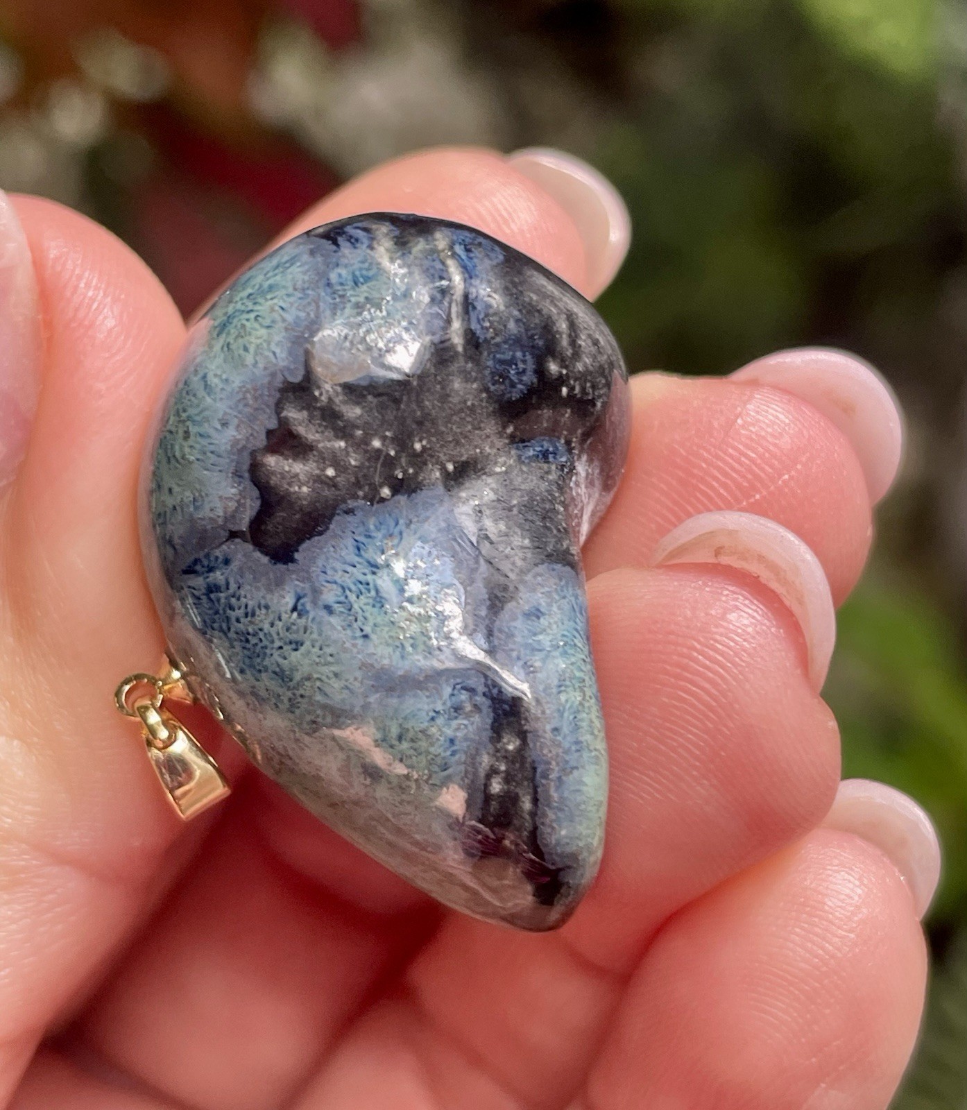 Handmade Ceramic Pendant Jewelry. Unique piece. Deep blue