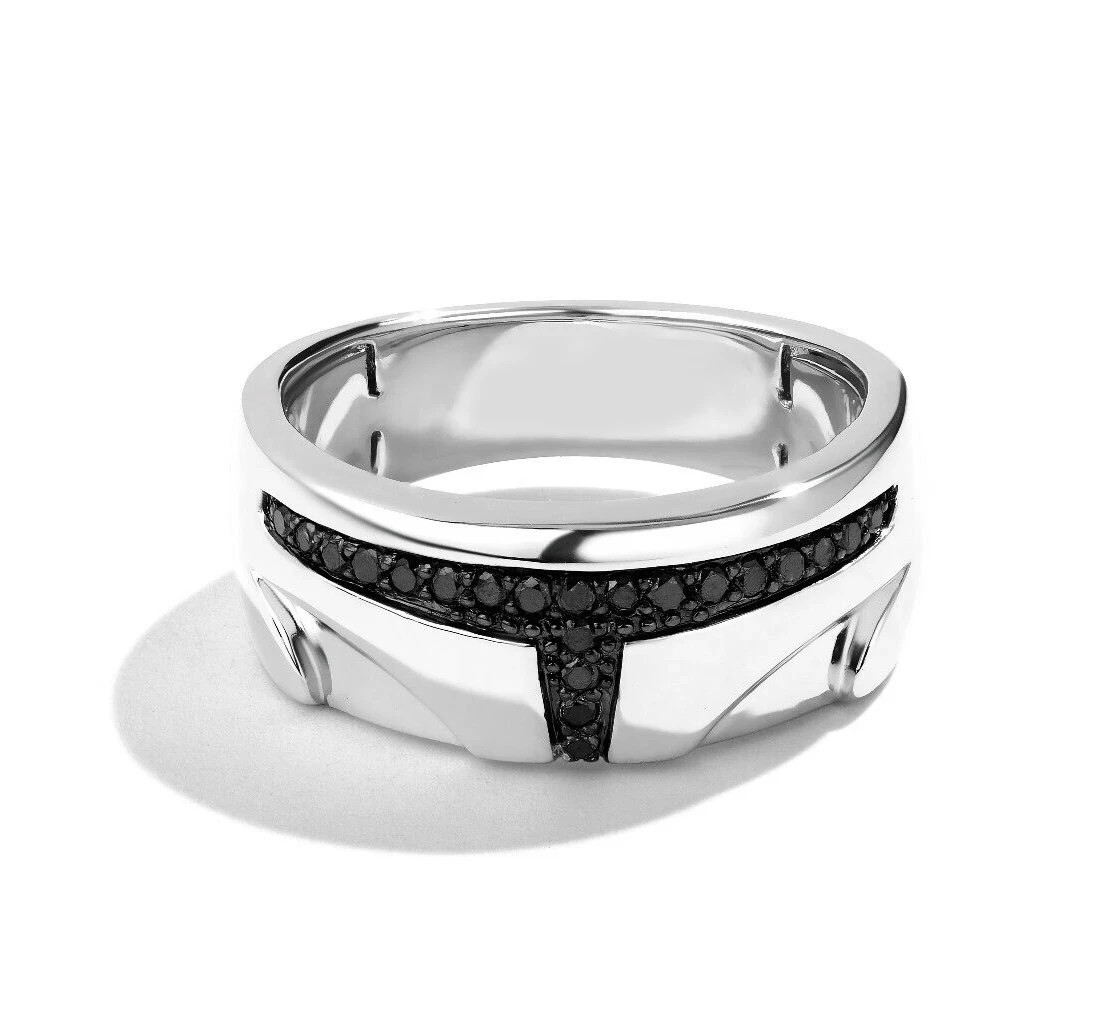 Star Wars The Mandalorian Black Diamond Ring 1/5 ct 925 Sterling Silver Men’s