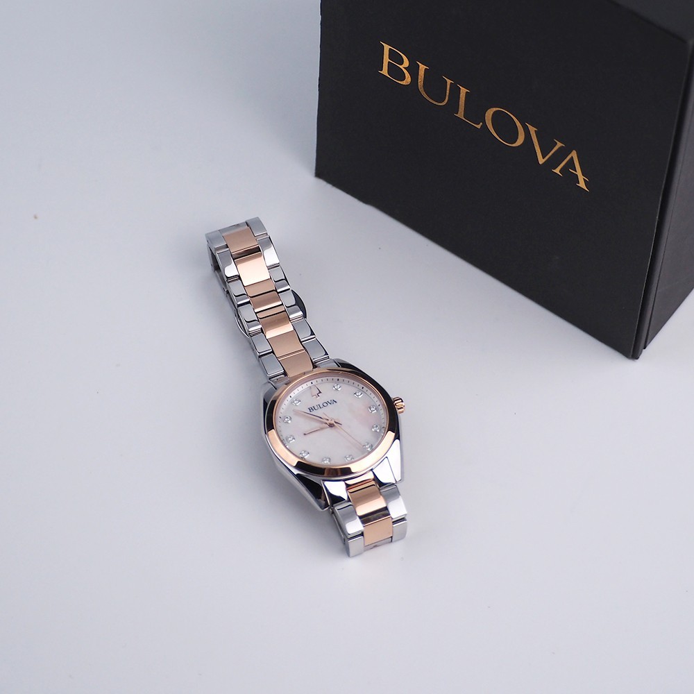Bulova Surveyor Diamond 98P207 Mother of Pearl Dial Rose Gold Band Women’s Watch