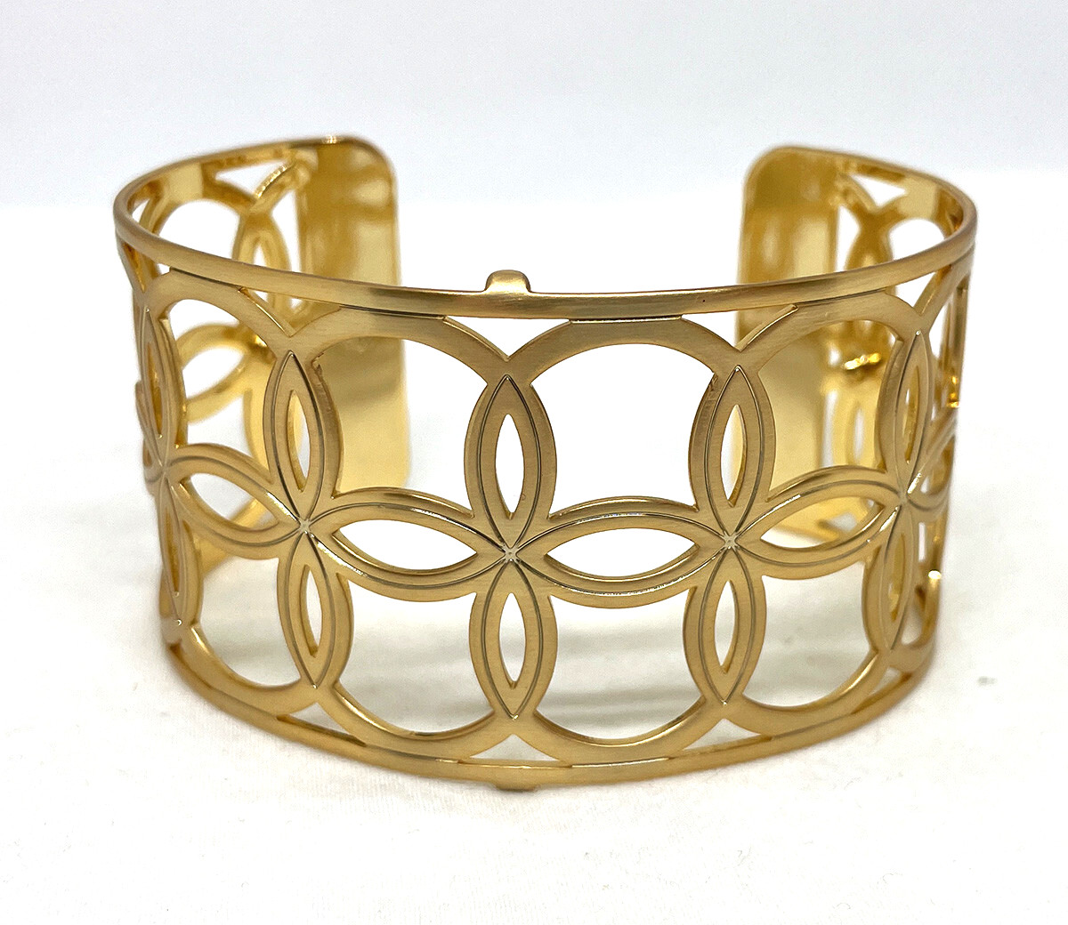 Brighton Christo NYC Wide Goldtone Cuff Bracelet with Circle Pattern No Inserts