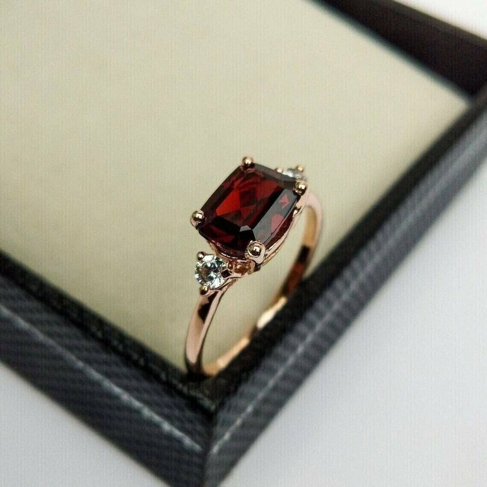Emerald Cut Simulated Garnet Women’s Gorgeous Fancy Ring 14K Yellow Gold Plated