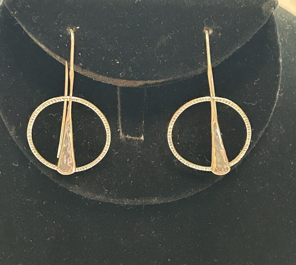 Ed Levin Sterling Silver Dangle Earrings Round Hammered 1 5/8″