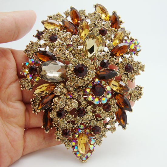 3.94″Unique Flower Drop Brooch Pin pendant Topaz Rhinestone Crystal25