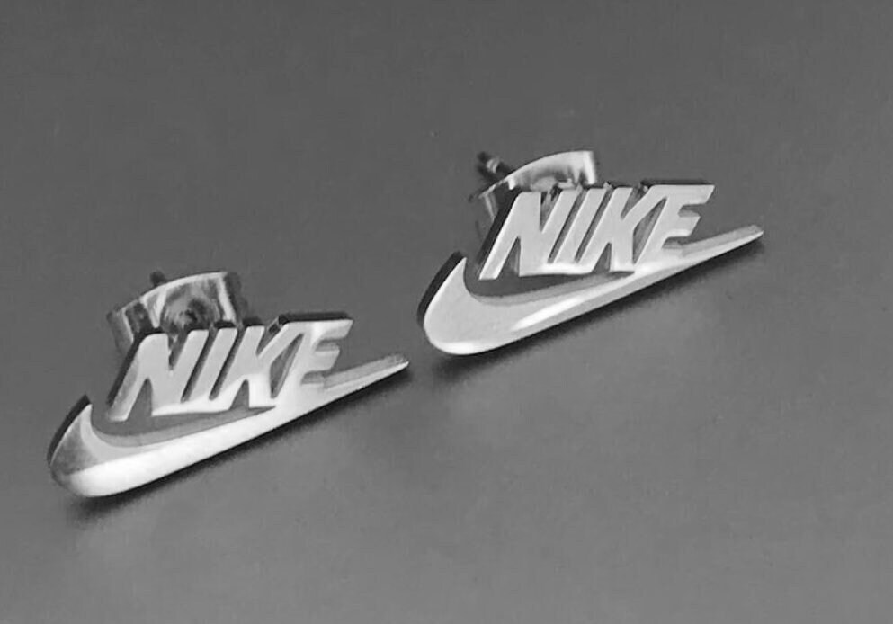 Nike Swoosh Silver – Plated Metal Stud Earrings, Pair, For Men or Women