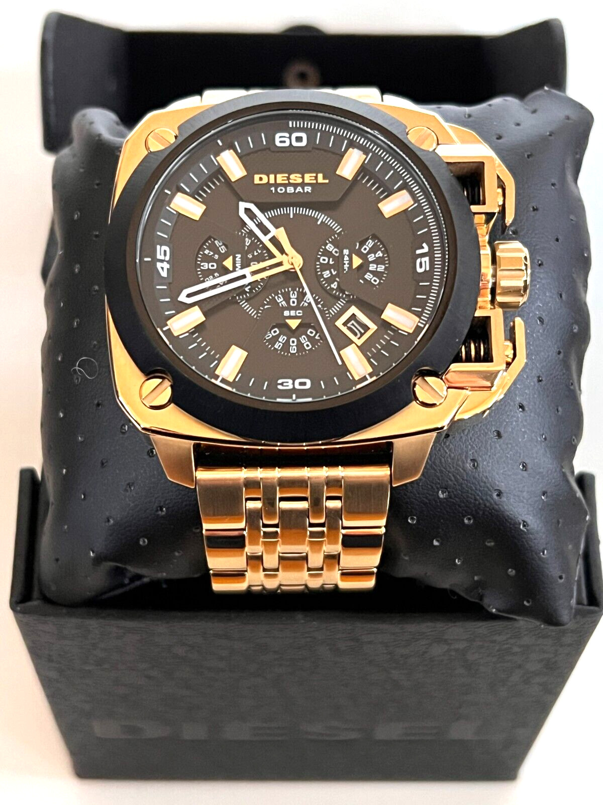 DIESEL DZ7378 Mens BAMF Oversized Chronograph Gold-Tone Watch BNWT Gift Box $375