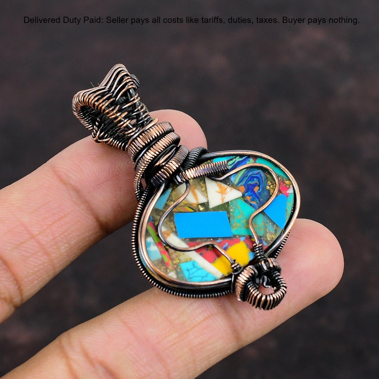 Copper Multi Turquoise Gemstone Rainbow Moonstone Wedding Pendant Jewelry Copper