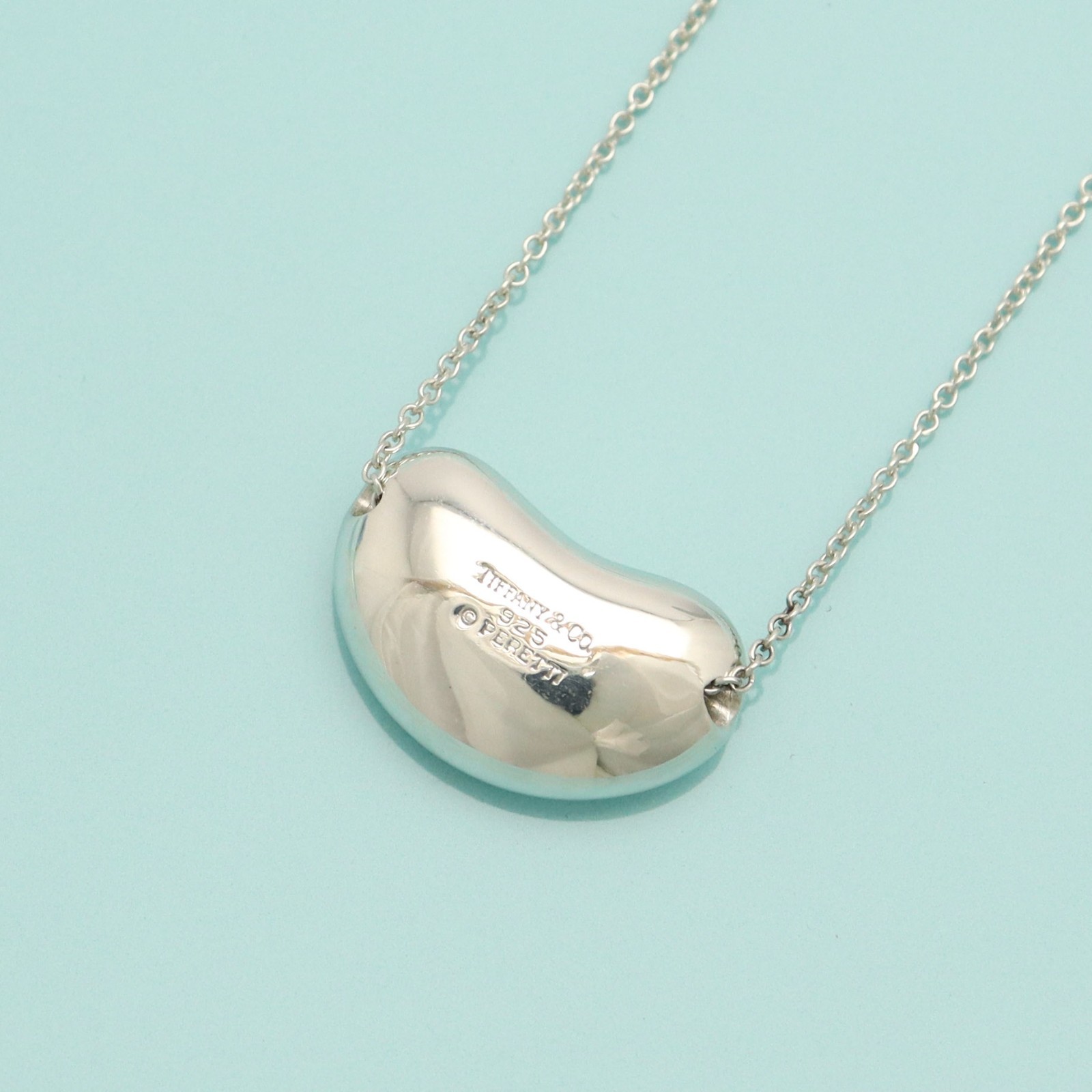 Tiffany & Co. Elsa Peretti Large 19mm Bean Pendant Necklace 17.7″ Silver 925