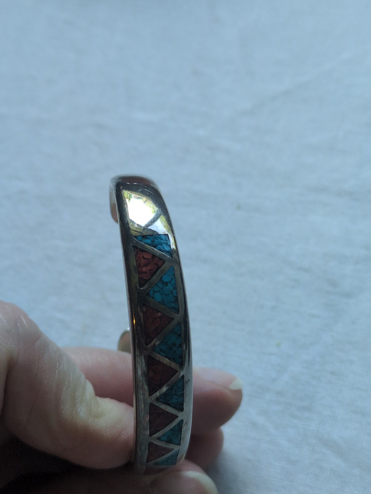 VTG Old Carlisle 925 Silver Crushed Turquoise & Coral Cuff Bracelet 25.0 g