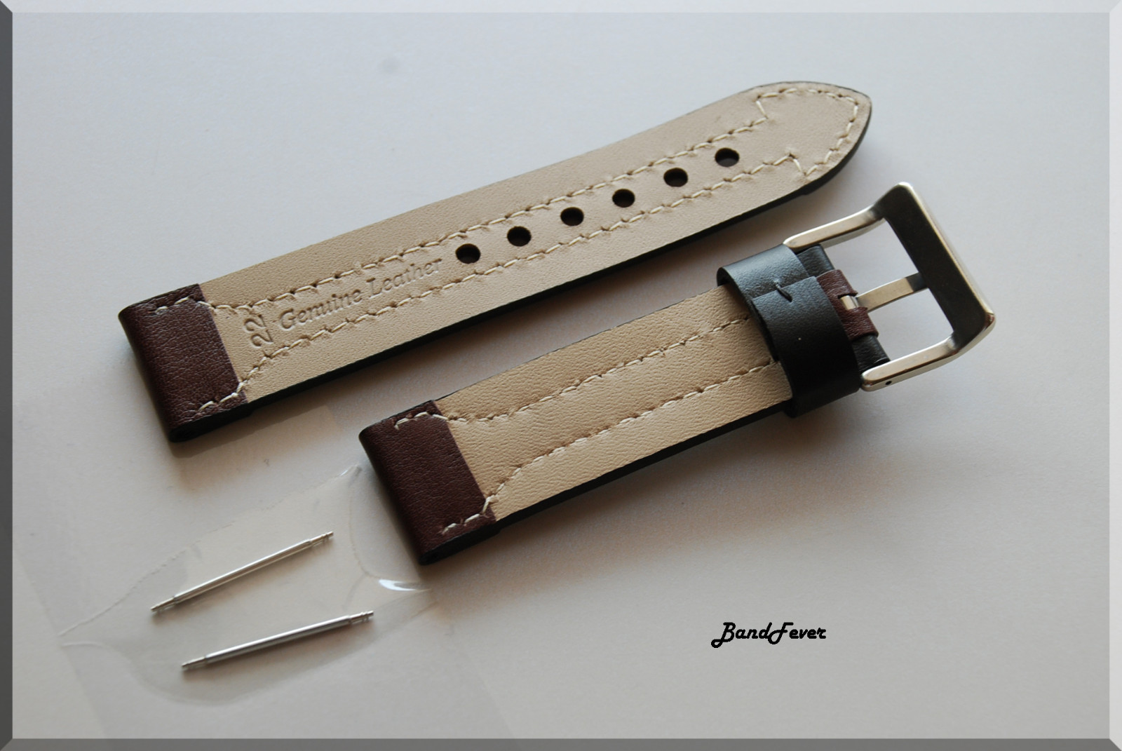 24mm Black with Brown Arrow SOFT CALF Genuine Leather Watch Band Strap Pilot