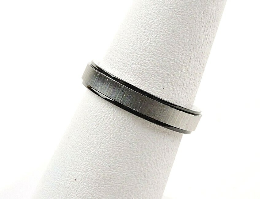 Stainless Steel Brushed 4 mm Wide Comfort Fit Band Ring With Black Accents