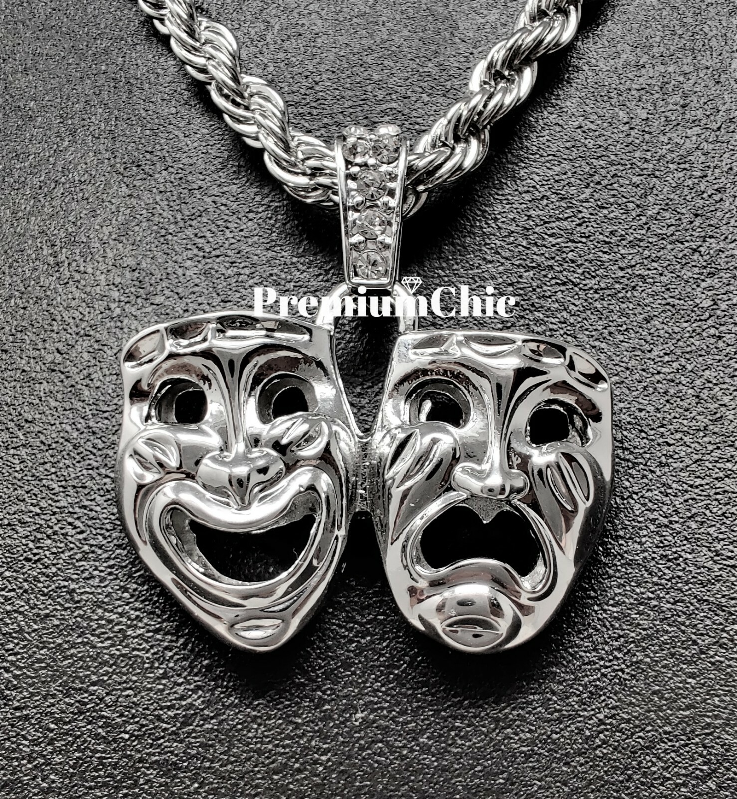 Laugh Now Cry Later Pendant with 5mm Rope Chain Plated Hip Hop CZ Necklace