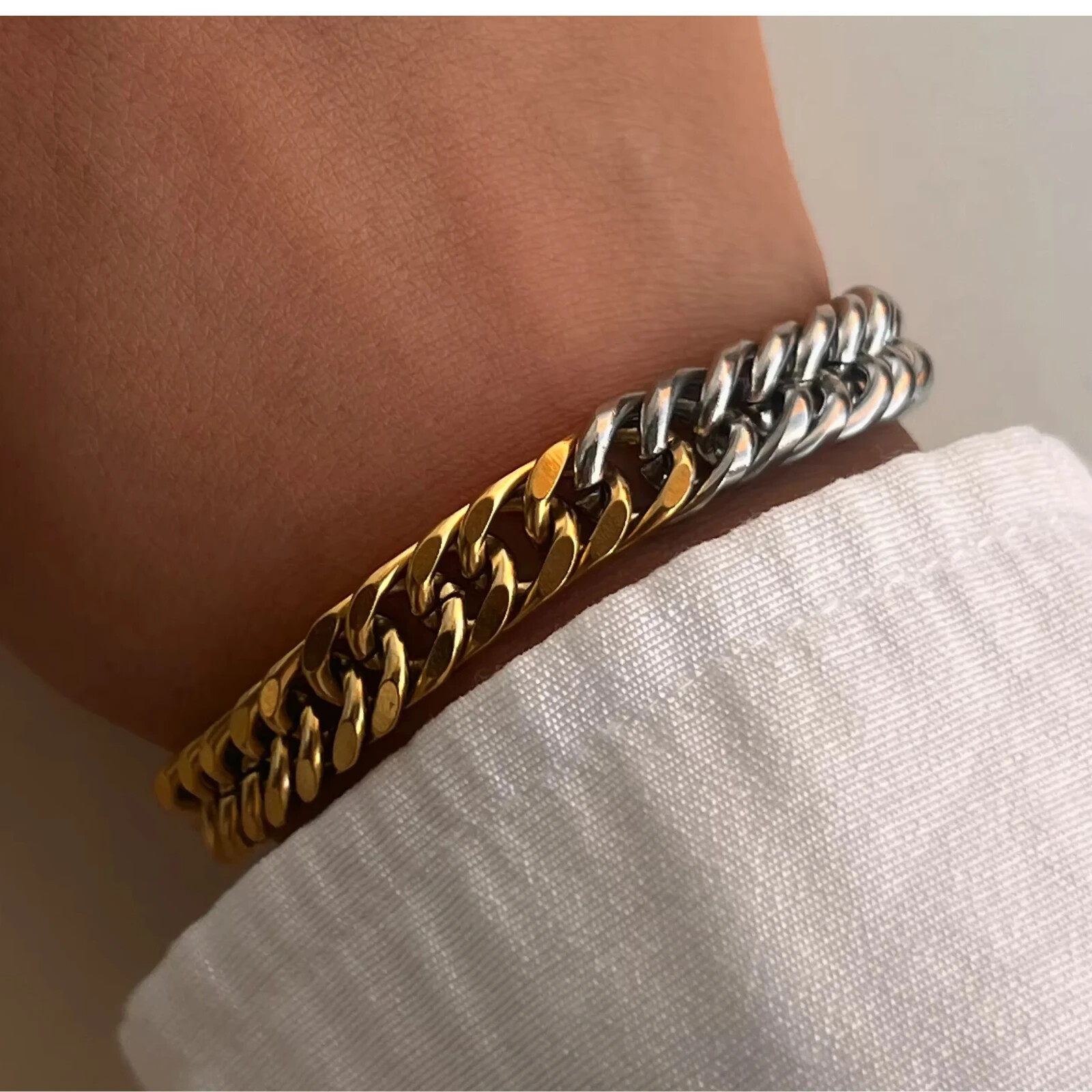 18K PVD Real Silver Gold Plated Chunky Cuban Chain bracelet For Women waterproof