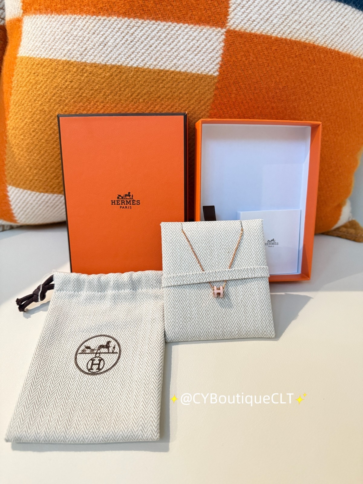 Hermès Mini Pop H Pendant Rose Dragee (Light Pink) w Rose Gold Chain Giftable