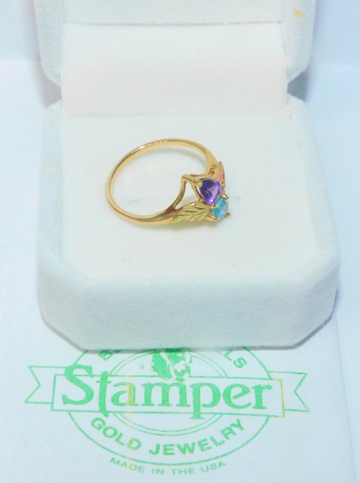 Black Hills Gold 10k Amethyst Topaz Leaf Ring Size 7