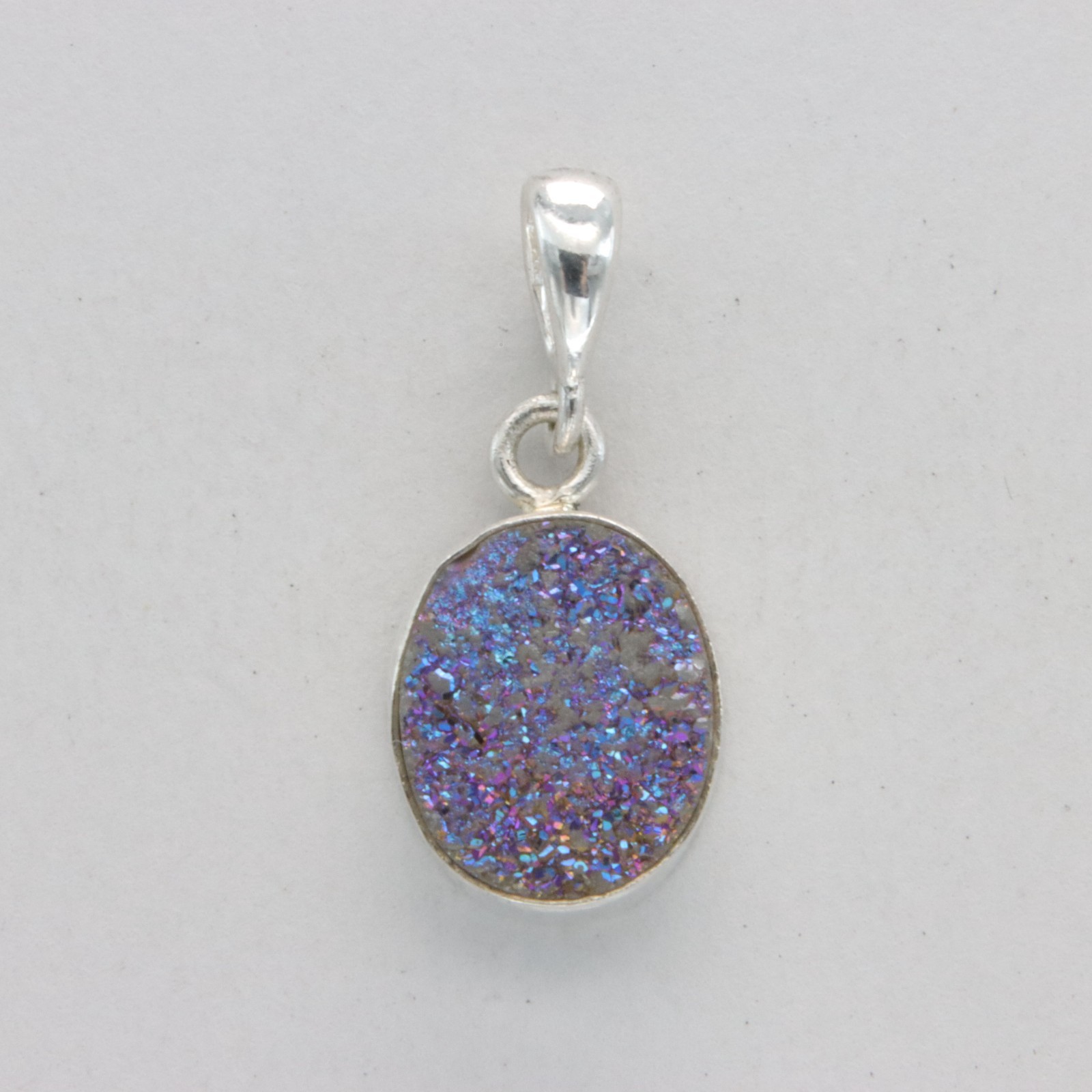 Oval Purple DRUZY DRUSY Druse QUARTZ Pendant – 925 STERLING SILVER Necklace #48
