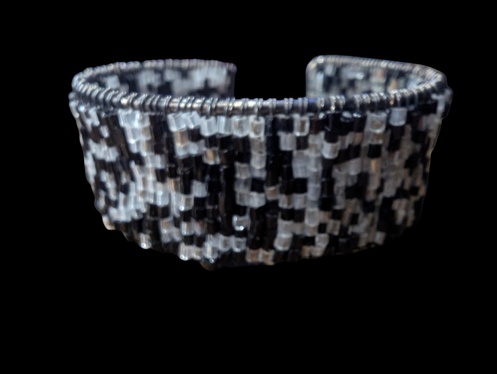 Boho Pixel Pattern Glass Seed Bead Cuff • Wide Wire Framed Bracelet • Brand New