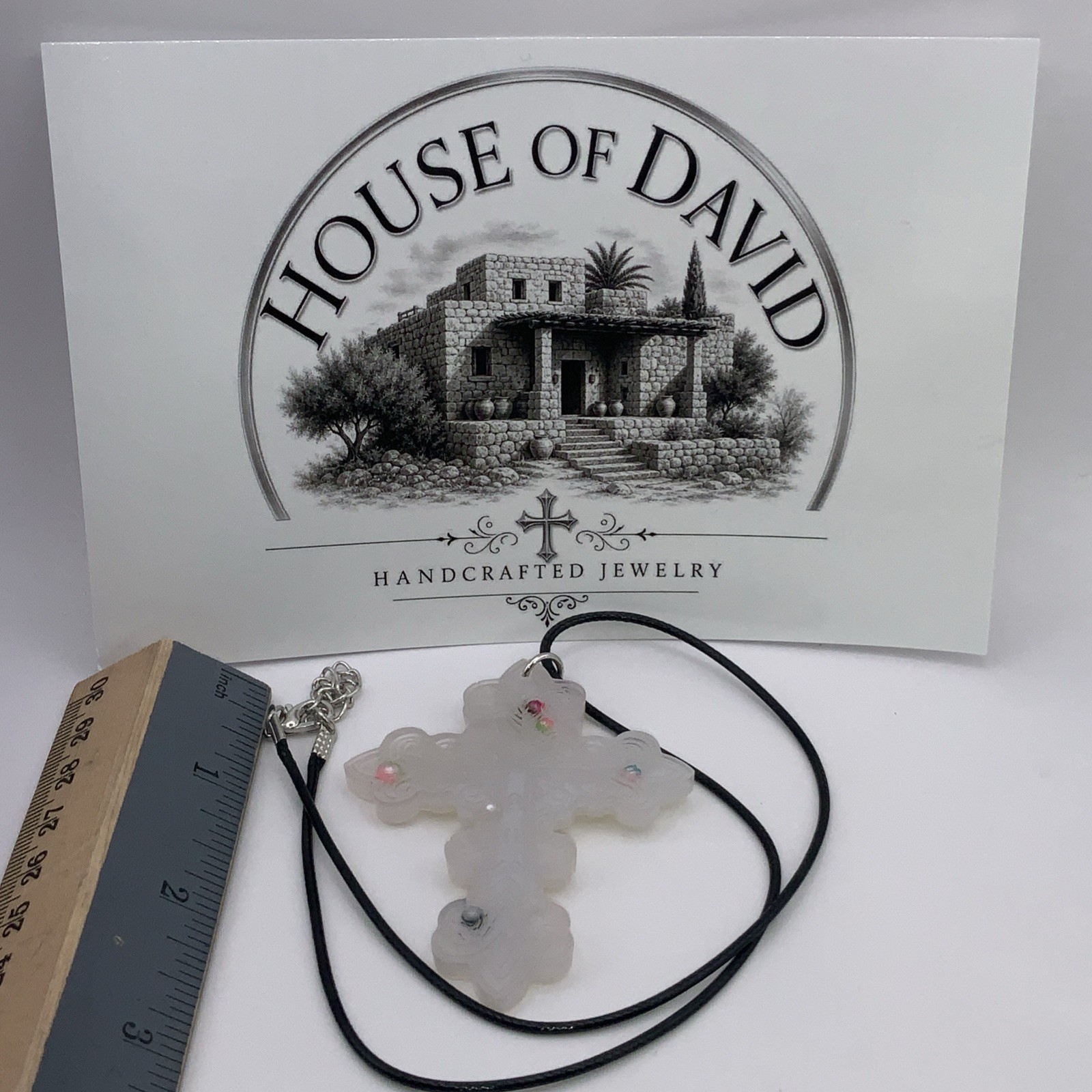 House Of David Handmade Cross Necklace Floating 3D Pearls