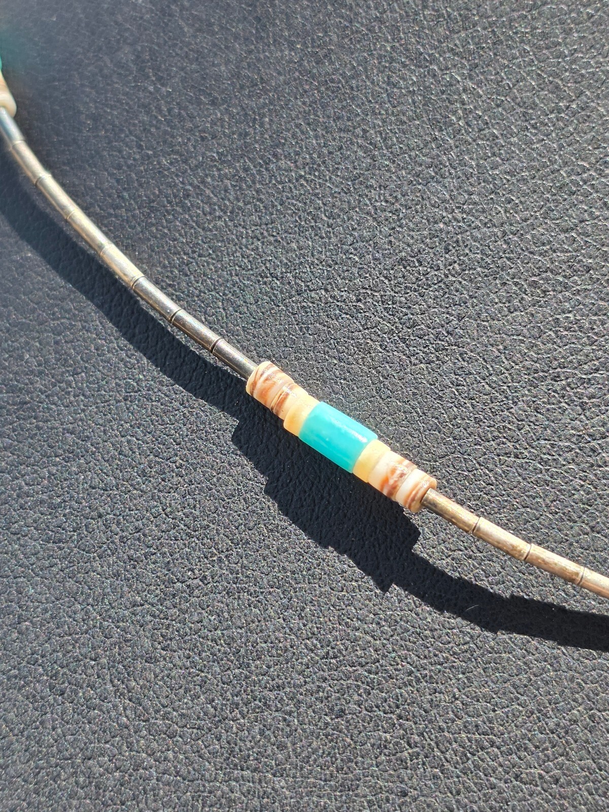 Vintage Native American Southwest Liquid Silver Turquoise Heishi Choker Necklace