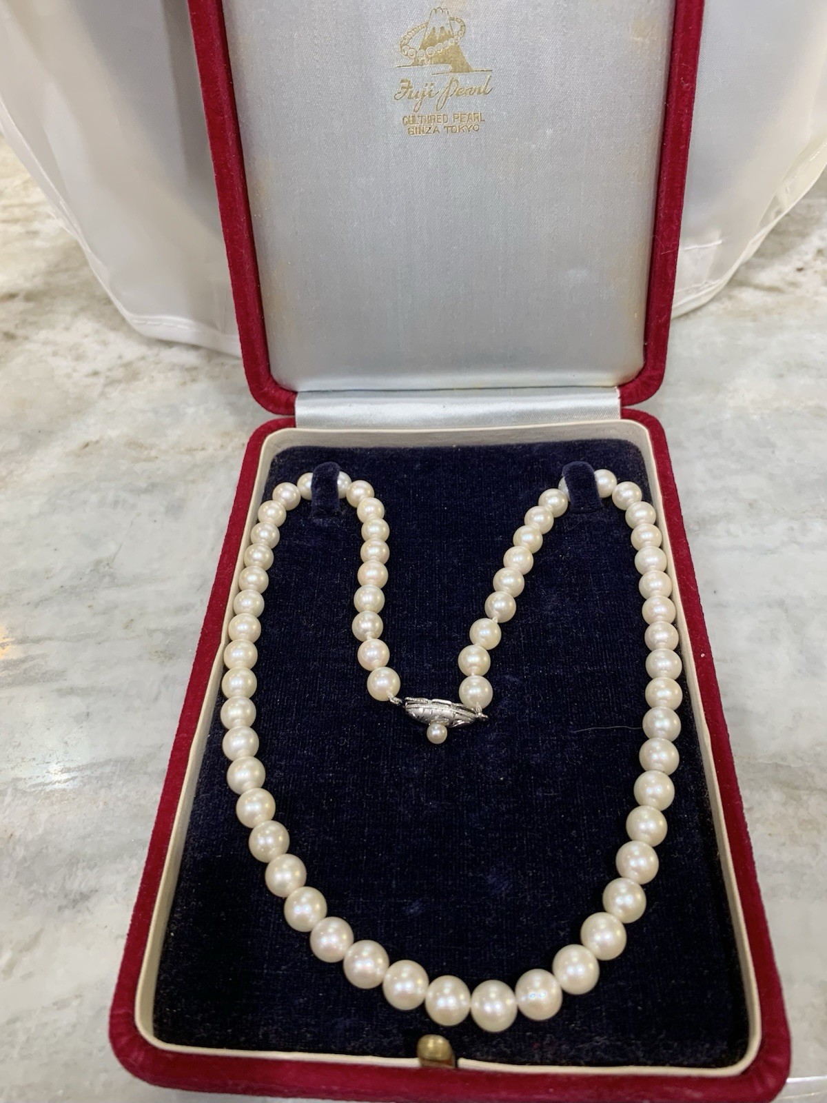 Hi Luster Akoya Pearl Necklace Strand Fuji Pearl OffWhite 7mm AAA+ SilverVTG 17”