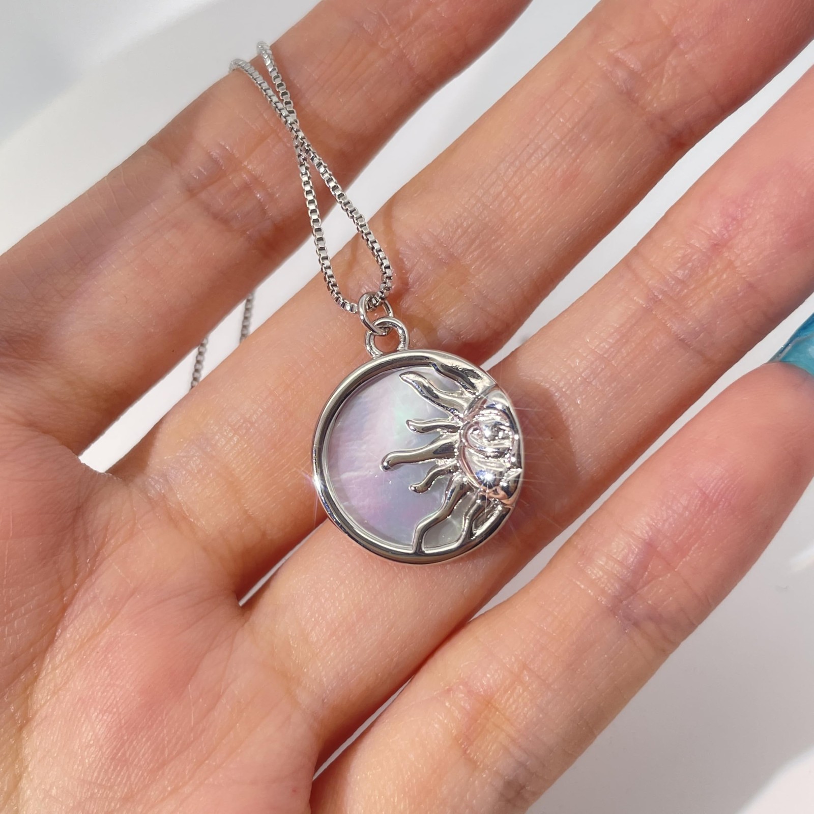 Warm Fortune Sunburst Mother-of-Pearl Pendant Necklace for Women: 18K Gold Plate