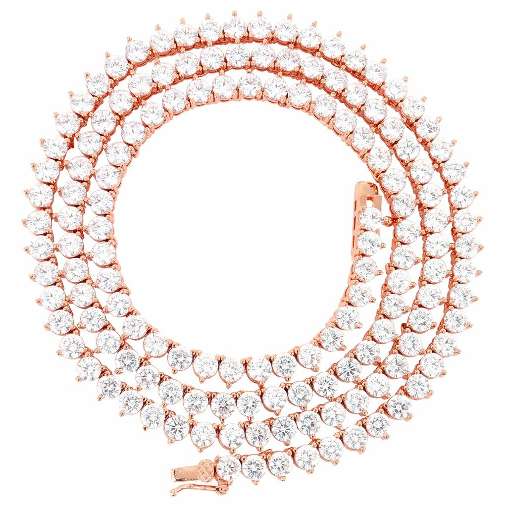 Lab Diamonds 3 Prong 4MM Tennis Chain Necklace Rose Gold Finish Clear 18-24”