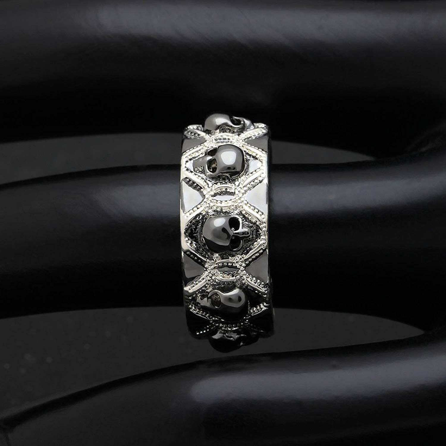Skulls Wedding Band Ring Black Goth Punk Biker Mens Womens Ginger Lyne Collec…