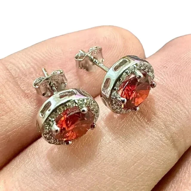 2.2Ct Round Cut Lab-Created Red Ruby Women’s Stud Earrings 14K White Gold Finish