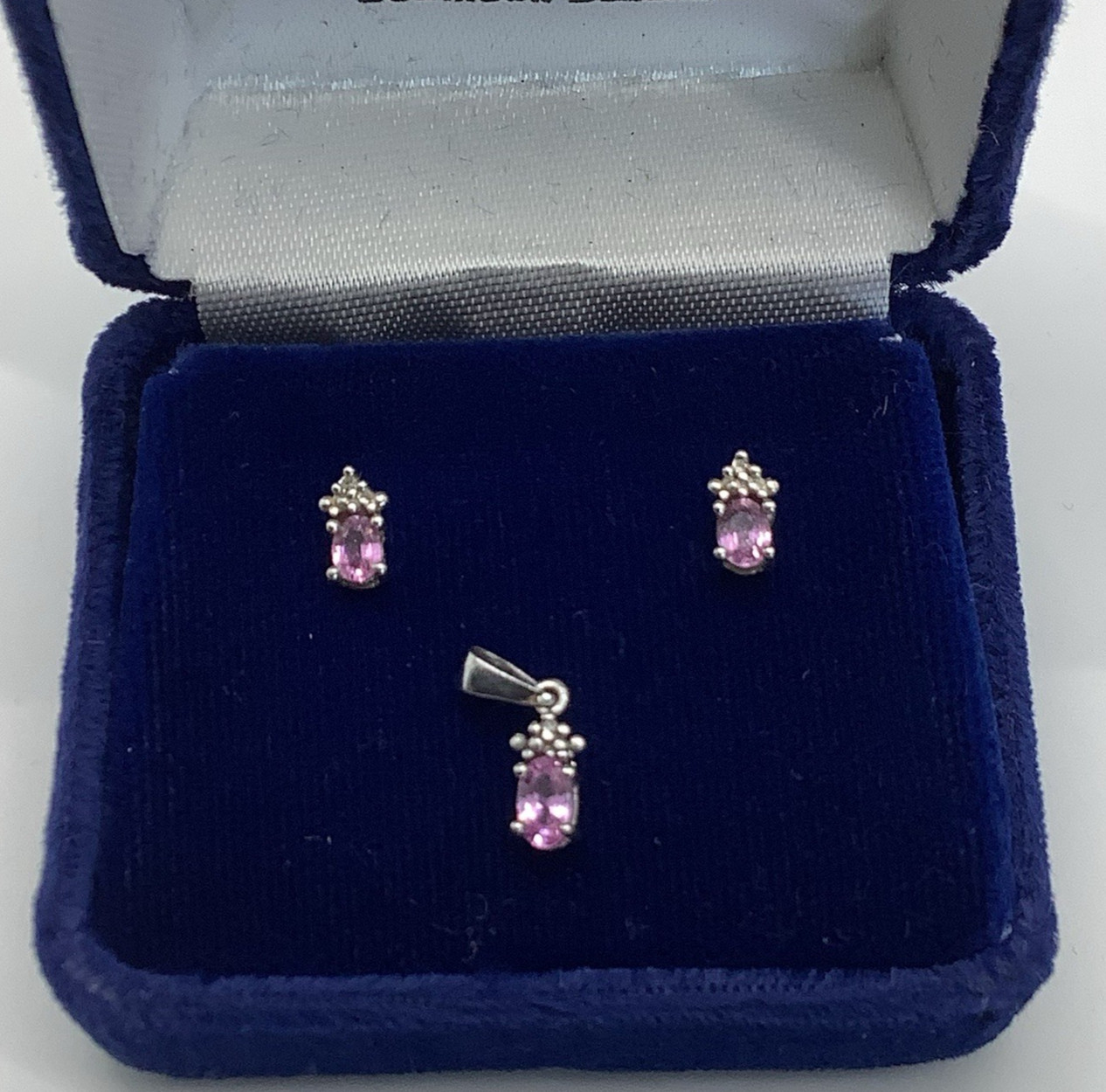 10k White Gold Pink Sapphire and Diamond Studs and Pendant