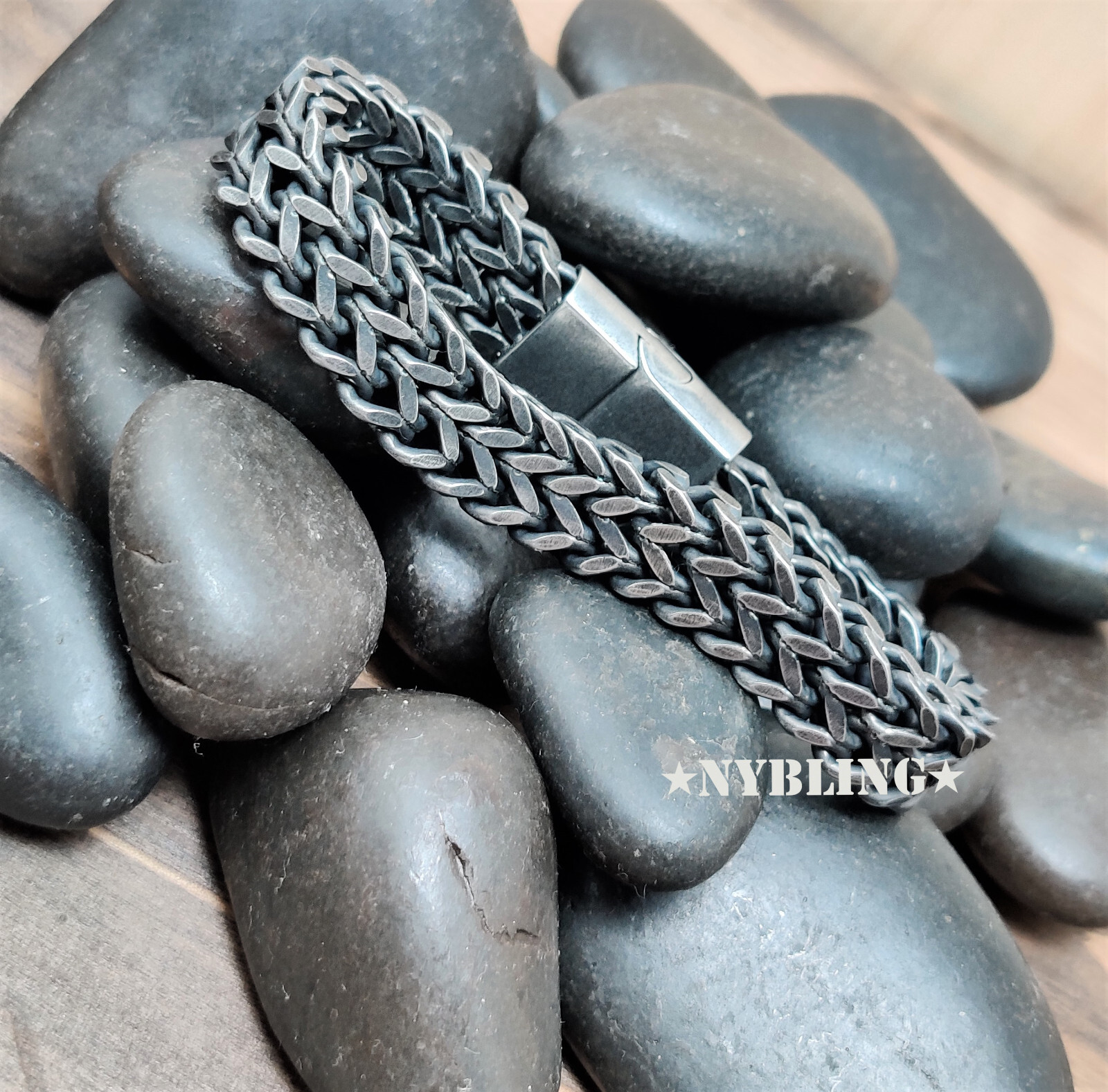 Stainless Steel Bracelet Meshed Woven Curb Chain Cuban Link Wristband Men Women
