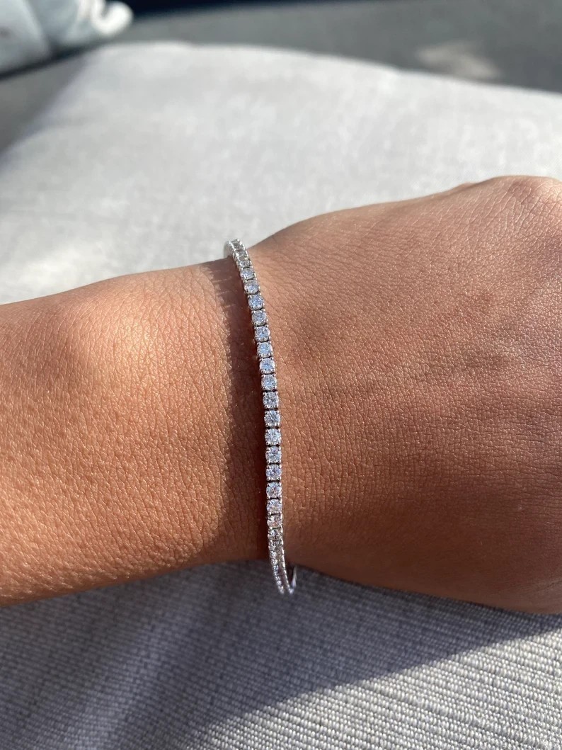 Round Natural Diamond For Party Wear Tennis Bracelet In 14k Solid White Gold