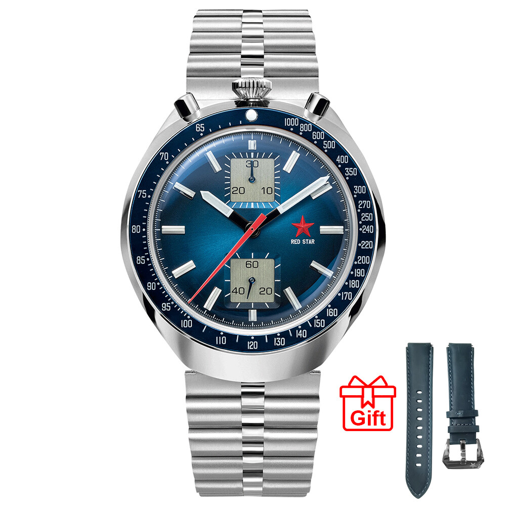 RED STAR Bull Head SEAGULL ST1901 Chronograph Watch 42mm 50M 316L C3 Swan Neck