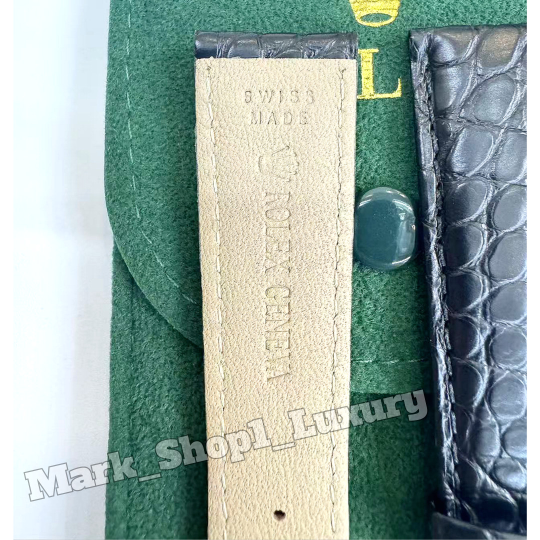 ROLEX Black Crocodile Leather Watch Band Rolex Silver Buckle 19-16mm NOS Vintage
