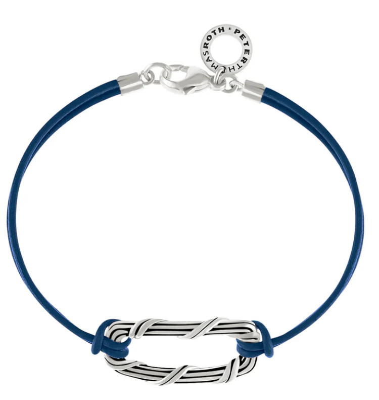 Peter Thomas Roth Rectangle Link Bracelet in sterling silver &navy blue leather