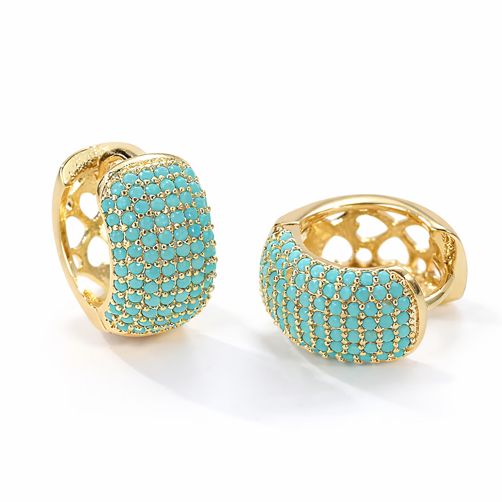 ZARD Turquoise Huggie Hoop Earrings in 14K Gold