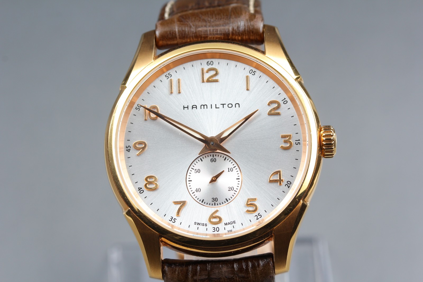 Near MINT Hamilton Jazzmaster H384410 Gold Small Seconds Quartz Mens Watch JAPAN