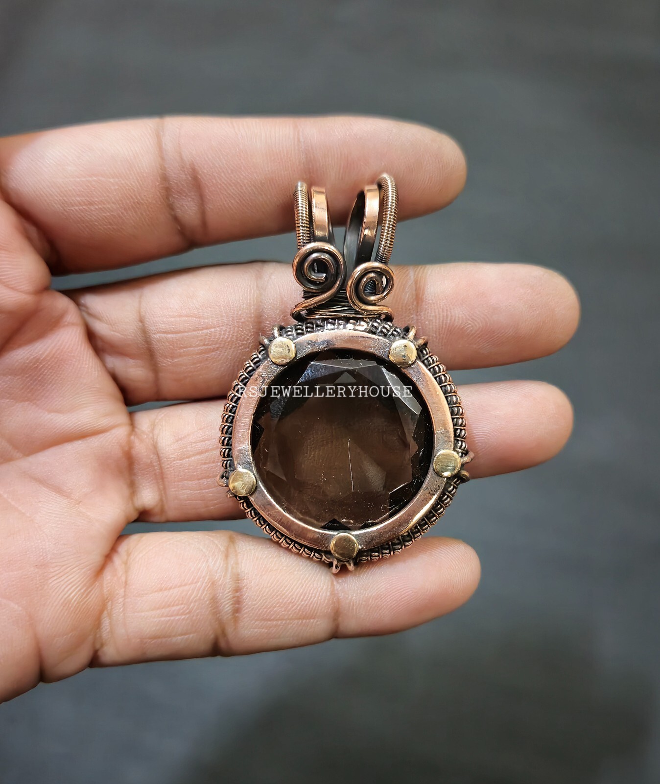 Smoky Topaz Pendant Copper Wire Wrapped Jewelry Gemstone Jewelry Handmade Gift