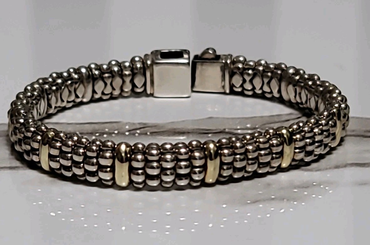 Designer LAGOS Sterling Silver 18K 8.7mm Signature Caviar Rope Bracelet