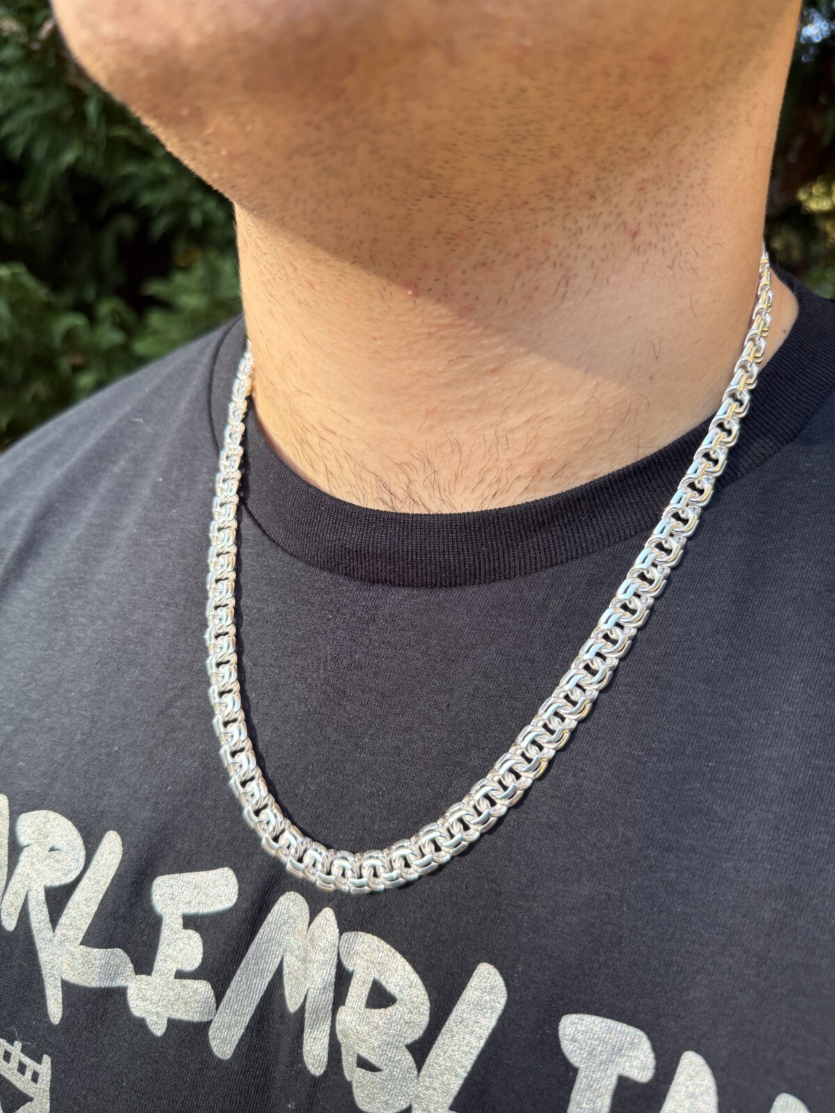 Real 925 Sterling Silver Handmade 9mm Cuban-Byzantine Chainmaille Chain Necklace