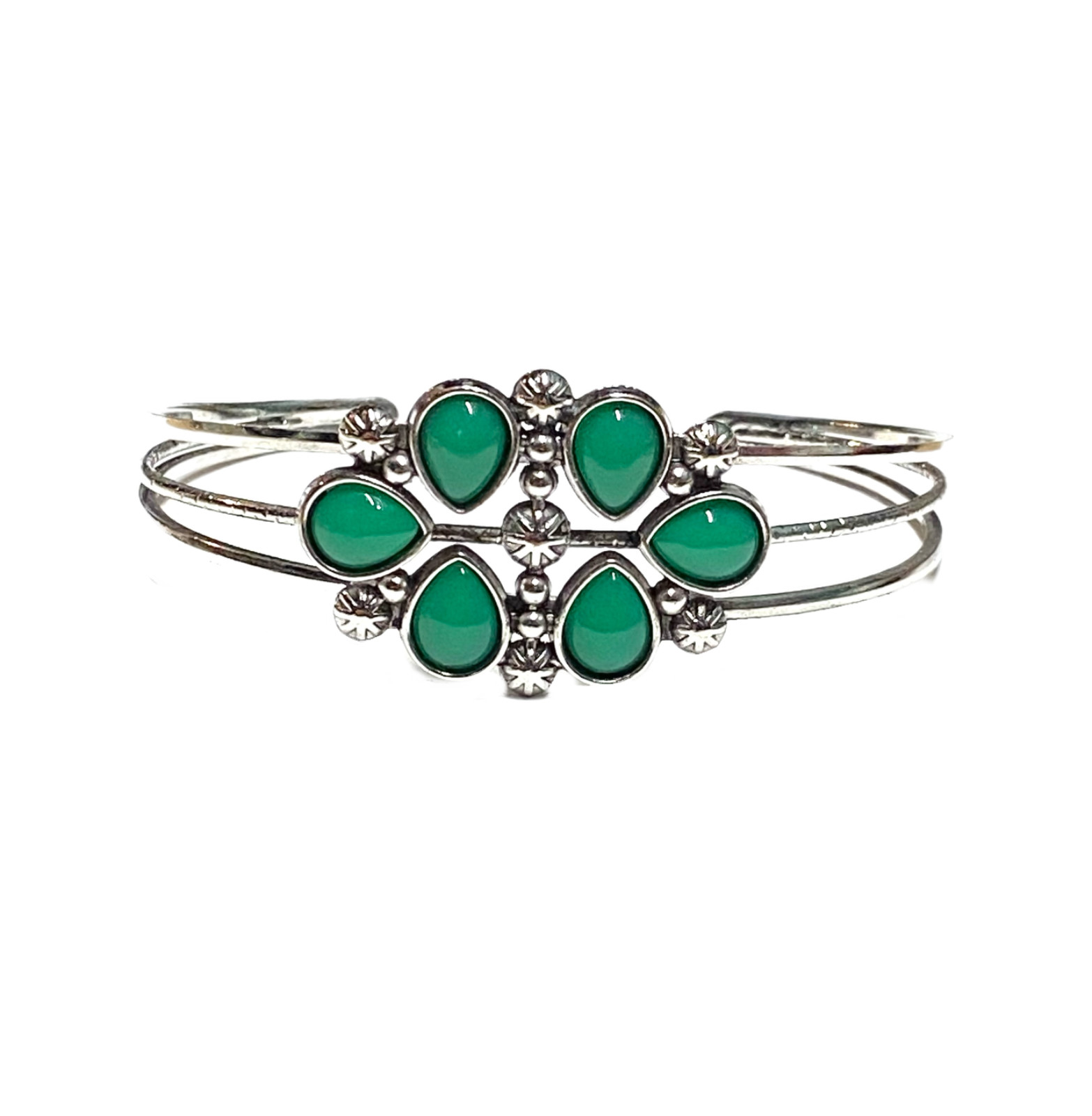 Paparazzi Taj Mahal Meadow Green Cuff Bracelet Bangle Silver Tone 7” Fashion EUC