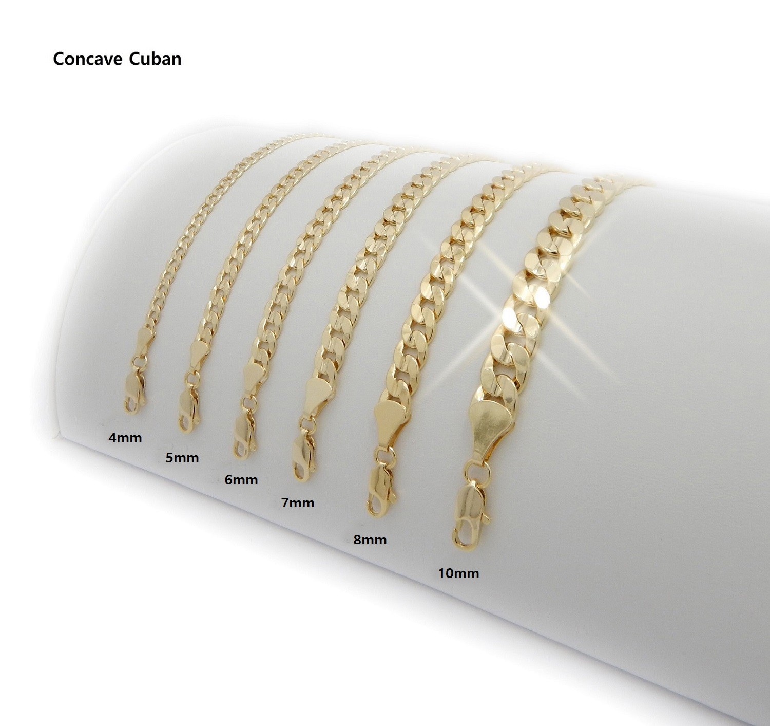 Men’s Concave Cuban link Chain 4mm 20″ 22″ 24″ 26″ inch Necklace 14k Gold Plated
