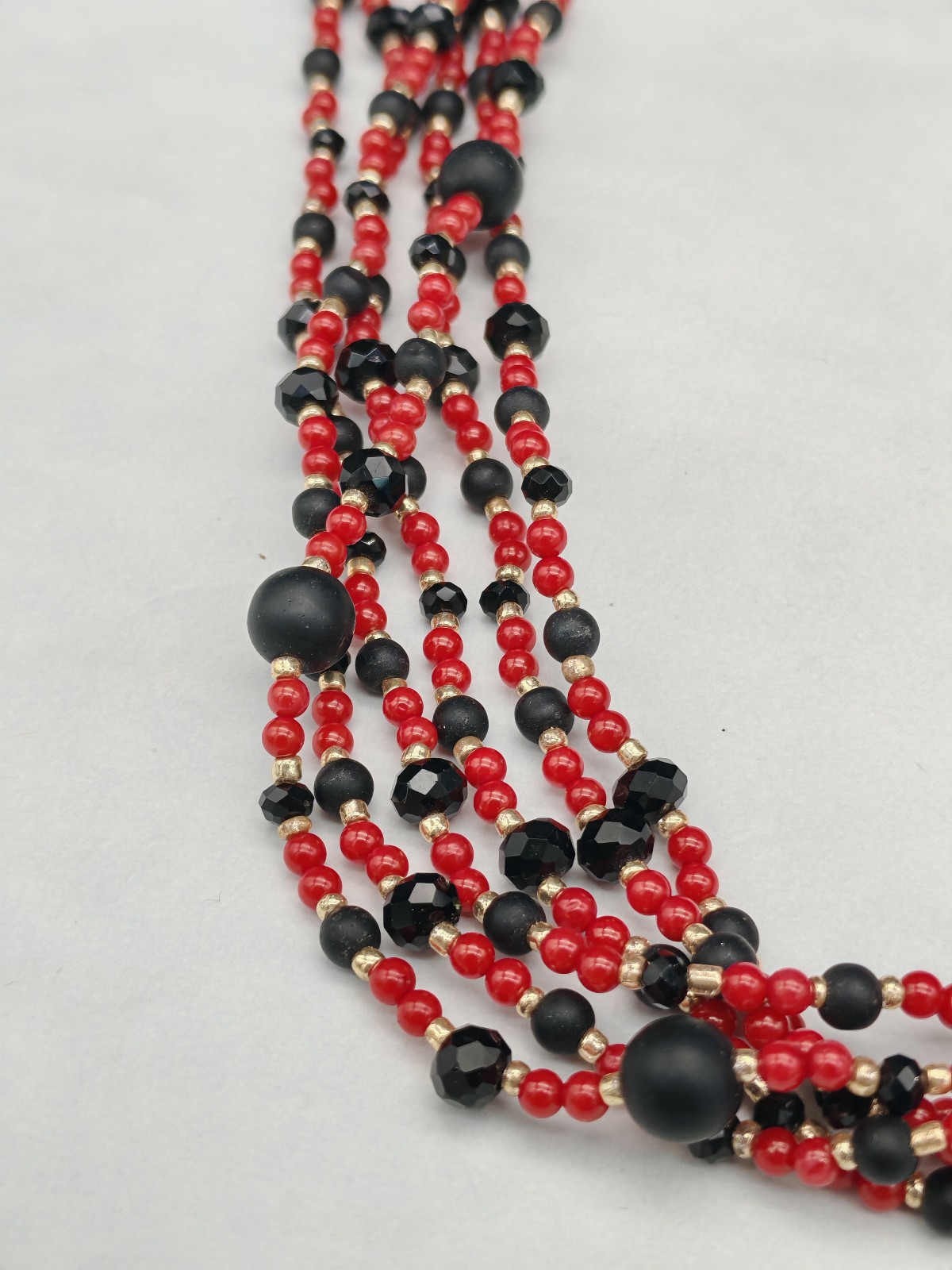 Women Red Coral Cameo Multifilament Elegant Onyx Necklace Made in Italy