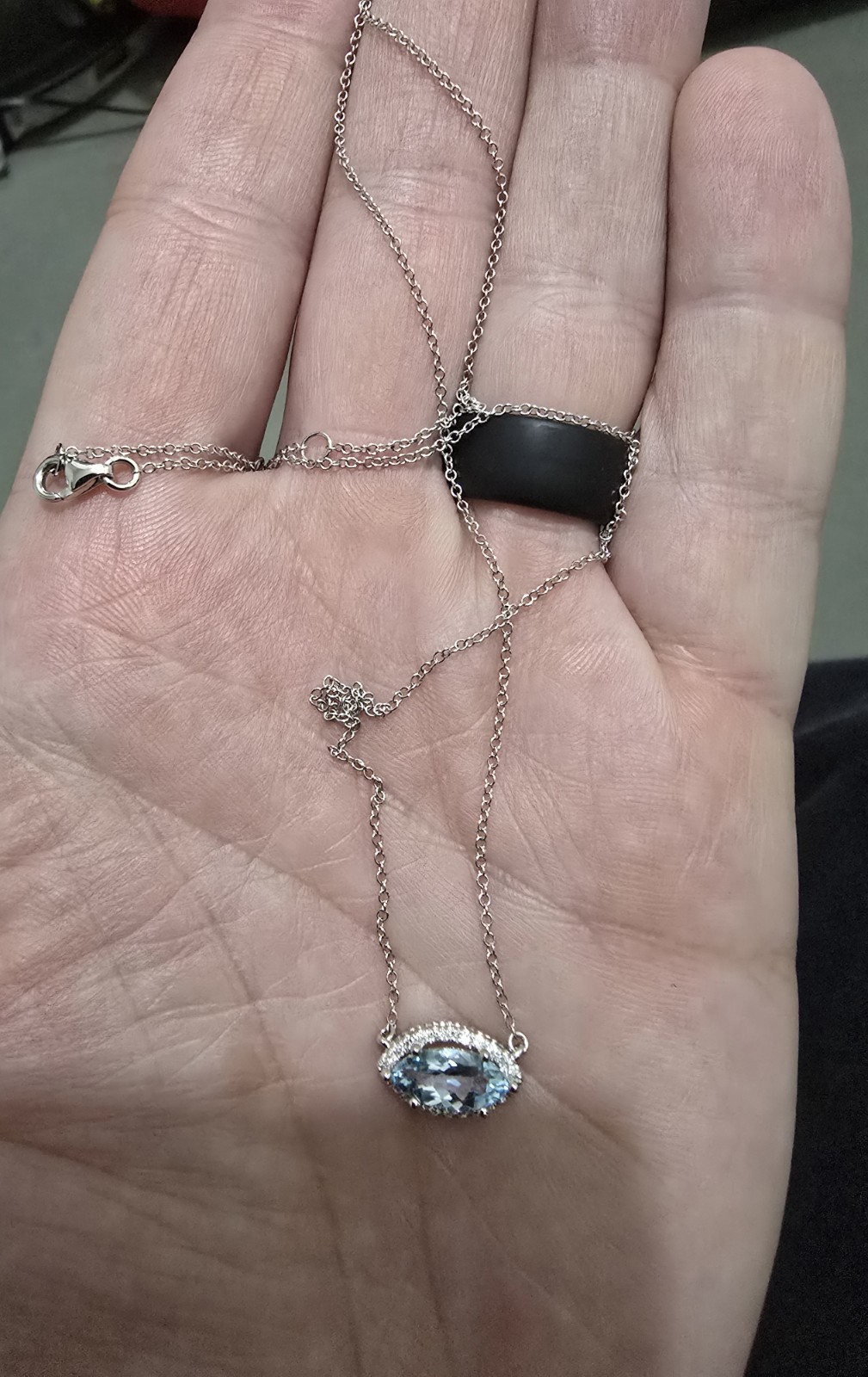 Dilamani 14k White Gold Marquise Aquamarine Diamond Halo Pendant Necklace